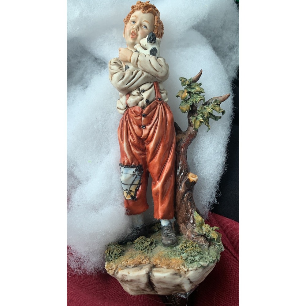 Walter Scapinello Figurine Statue Boy Holding Dog Porcelain Sculpture Rare
